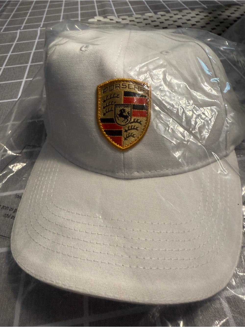 Porsche Lifestyle Crest White Baseball Cap with Gold Black & Red Crest